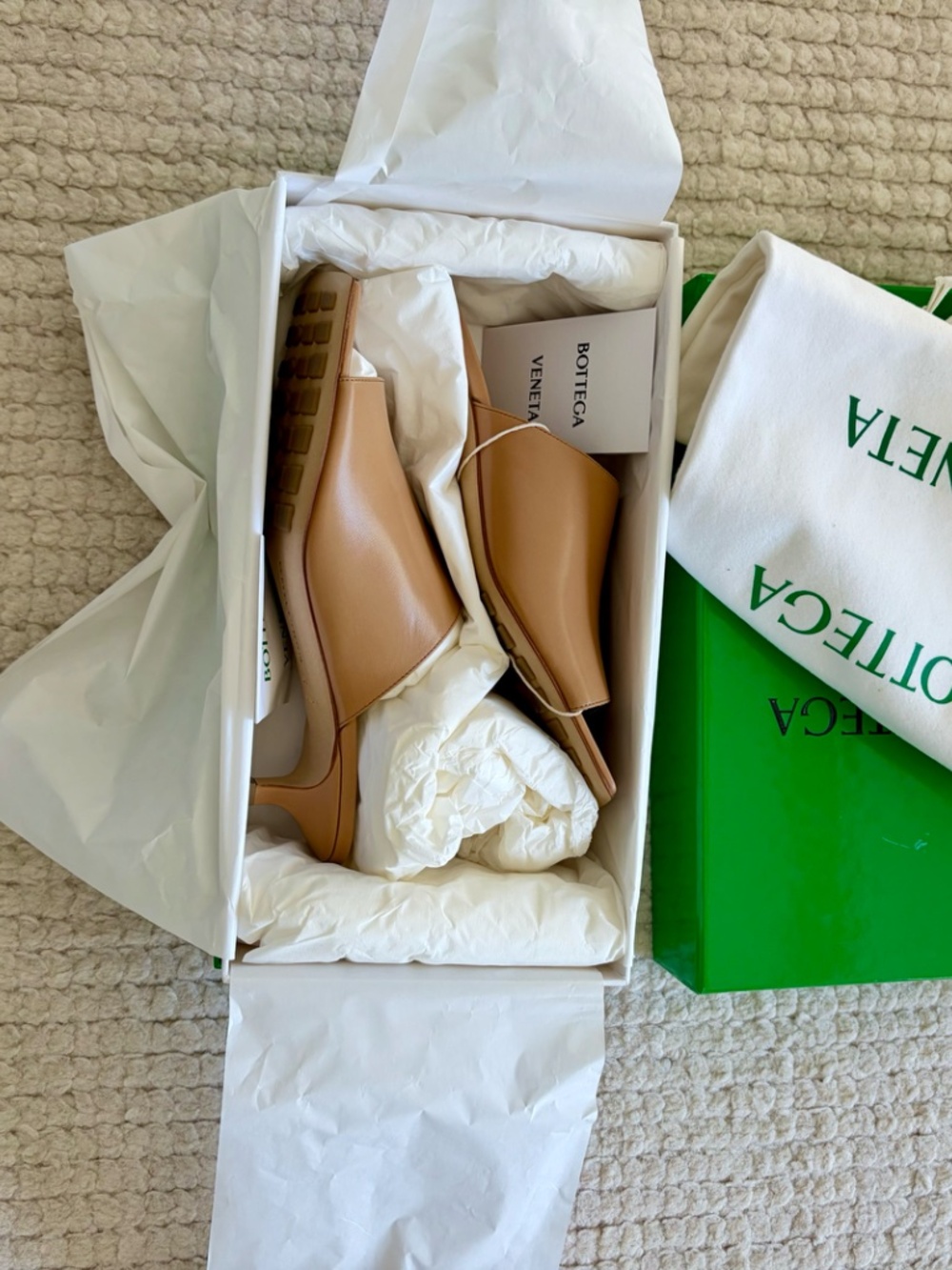 Bottega Veneta Tan Stretch Mules Size 8 NWT